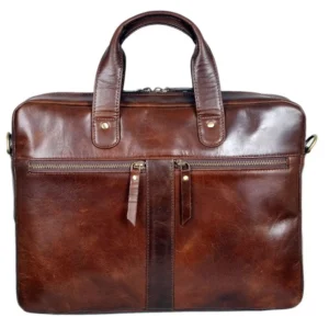 Saturn Tan Leather Slim Laptop Bag