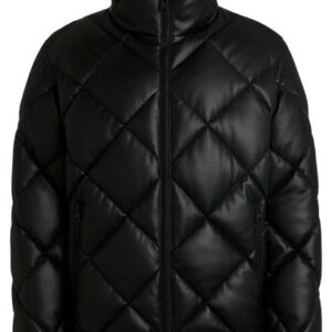 Black Diamond Quilted PU Leather Jacket