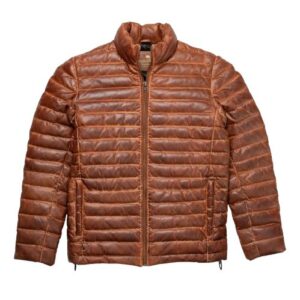 Caramel Quilted Bomber Leather Jacket