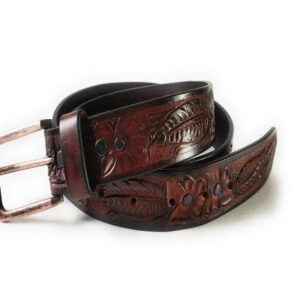 Leaf & Mat Design Leather Belt