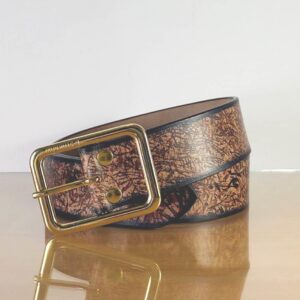 Printed Leather Belt - Gold Pattern